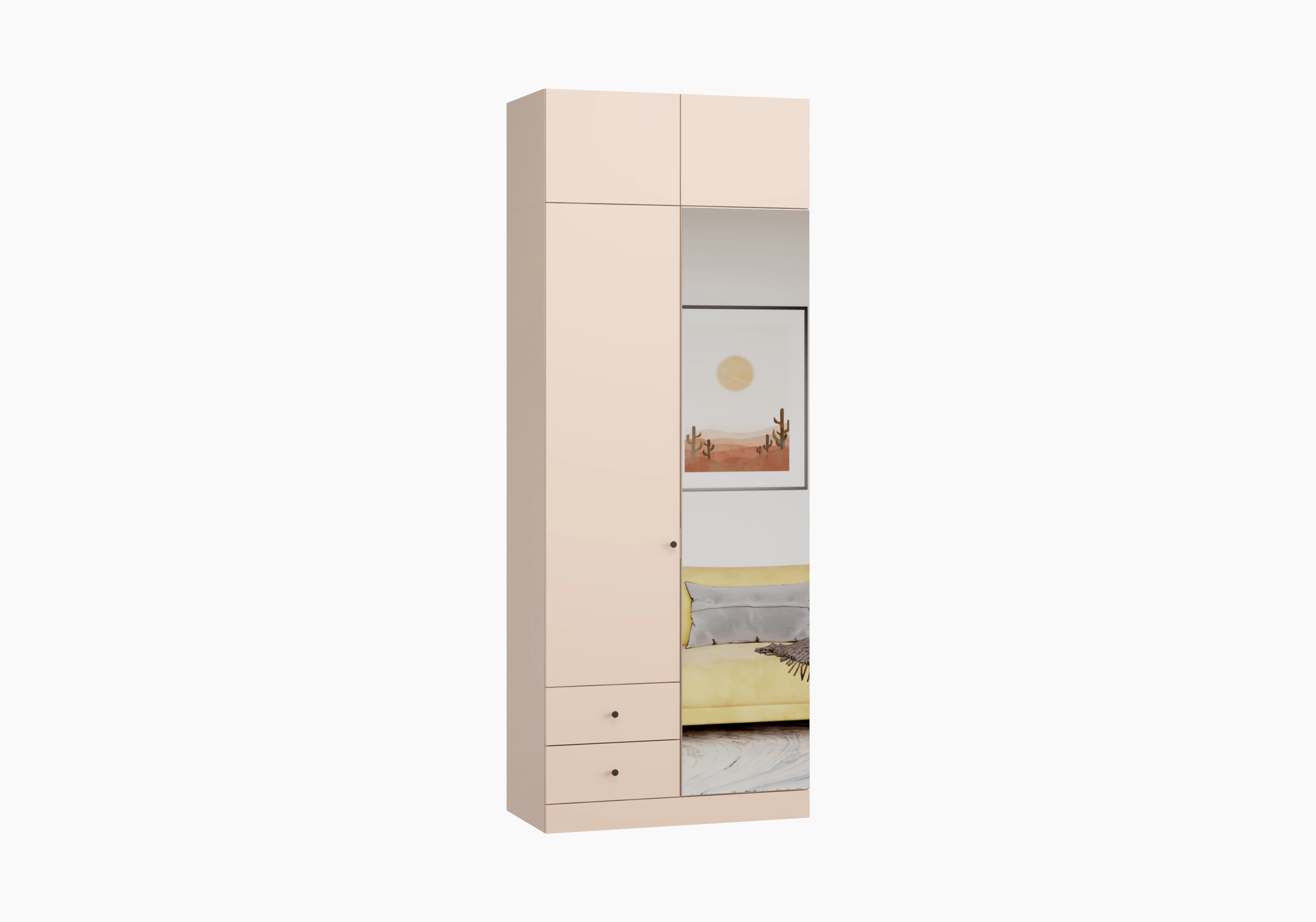 Распашной шкаф Капса-2.3.2 с зеркалом и антресолью
