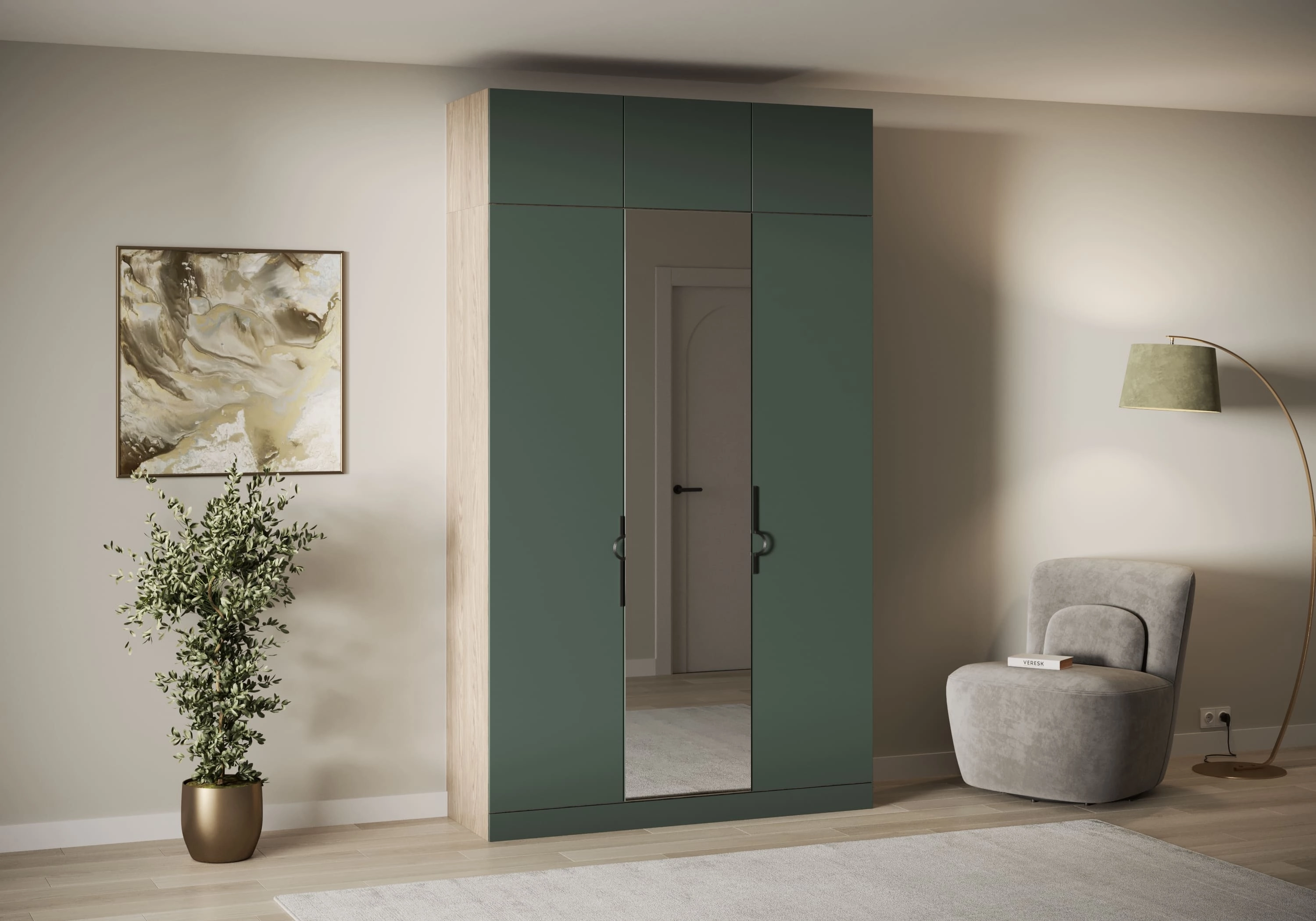 Распашной шкаф Элавия-3 Премиум с зеркалом и антресолью